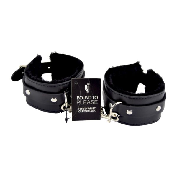 N11932 bound to please furry plush wrist cuffs black 1.jpg