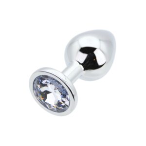 N12815 toosh silver metal butt plug medium clear stone 2.jpg