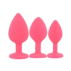 N12842 toosh silicone butt plug pink set of 3 clear stone.jpg