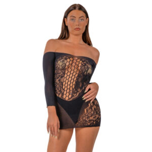 N12930 lace by lj off the shoulder mini dress black.jpg