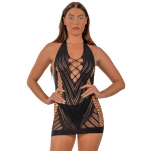 N12931 lace by lj halter neck dress with faux lace up black.jpg