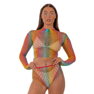 N12936 lace by lj rainbow fence net crop top and bottoms.jpg