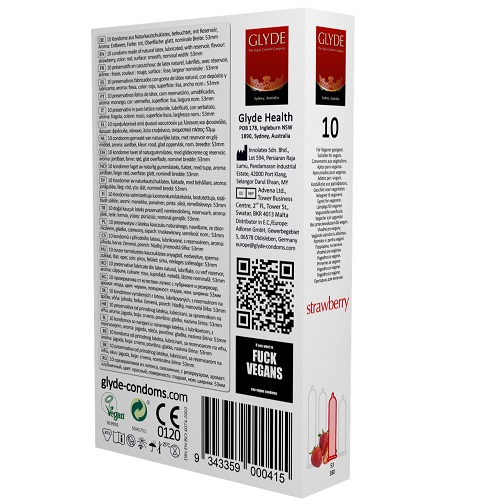 Glyde Ultra Strawberry Flavour Vegan Condoms 10 Pack Glyde Ultra Strawberry Flavour Vegan Condoms 10 Pack
