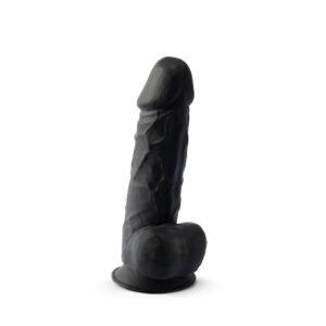 N11122 8 5 inch realistic silicone dual density girthy dildo with suction cup with balls black 1.jpg