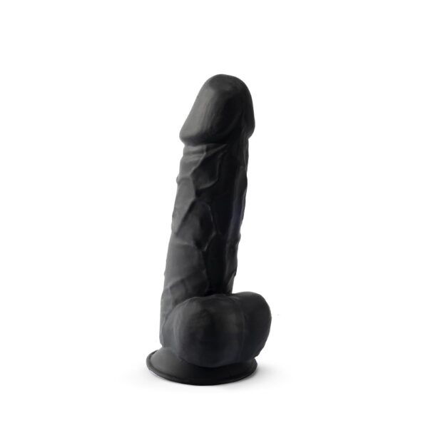 N11122 8 5 inch realistic silicone dual density girthy dildo with suction cup with balls black 1.jpg