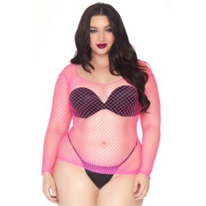 N12607 leg avenue long sleeved industrial net top neon pink ps 1.jpg