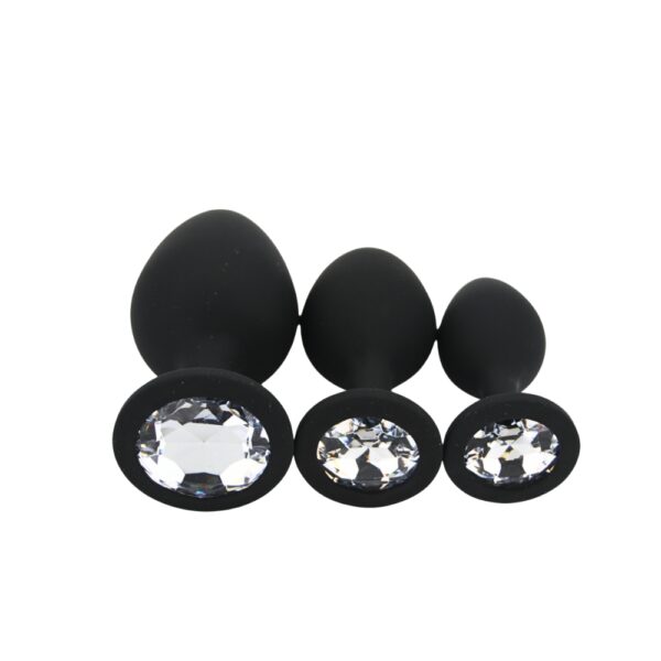 Toosh silicone butt plug black set of 3 clear stone 2.jpg