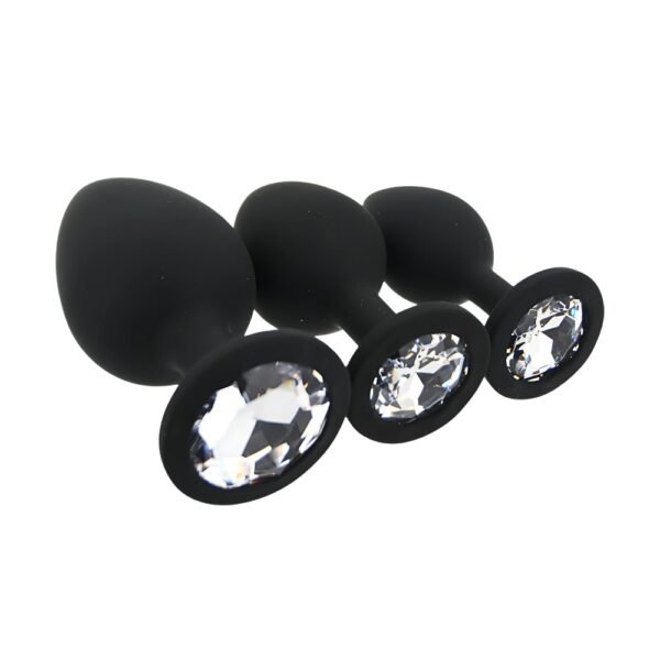 Toosh silicone butt plug black set of 3 clear stone 3.jpg