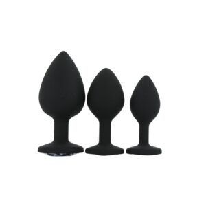 Toosh silicone butt plug black set of 3 clear stone.jpg