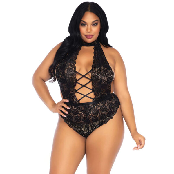 Leg Avenue Floral Lace Crotchless Teddy Black UK 14 to 18 - Image 3